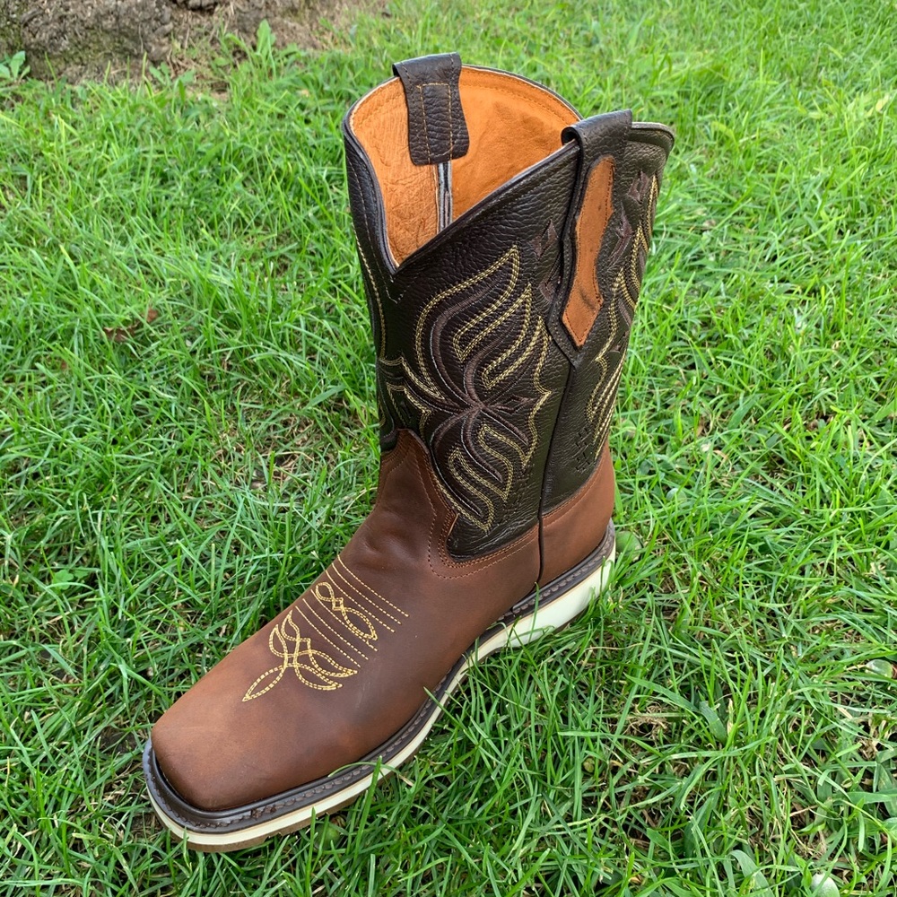 Men's Rodeo Leather Work Boots Pull On Leather 808 - Picture 4 of 6